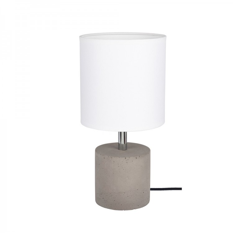 Lampe à poser en Béton Gris, Design Cylindric, Abat jour Blanc, 1 Ampoule, STRONG