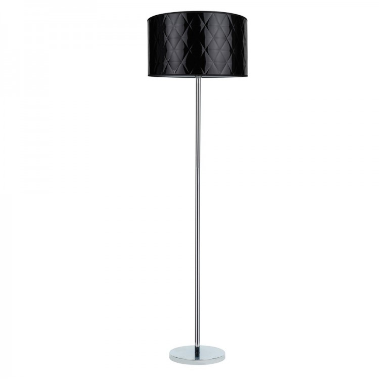 Lampadaire Abat jours en matière synthétique diam 50 cm, Design matelassé Noir, MAXIMA