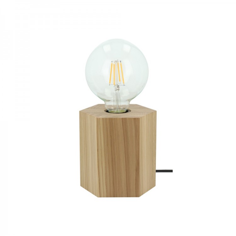 Lampe à poser en Chêne Huilé, Design Hexagonal, pour 1 Ampoule, HEXAR