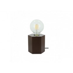 Lampe à poser en Hêtre teinté Noyer, Design Hexagonal, pour 1 Ampoule, HEXAR