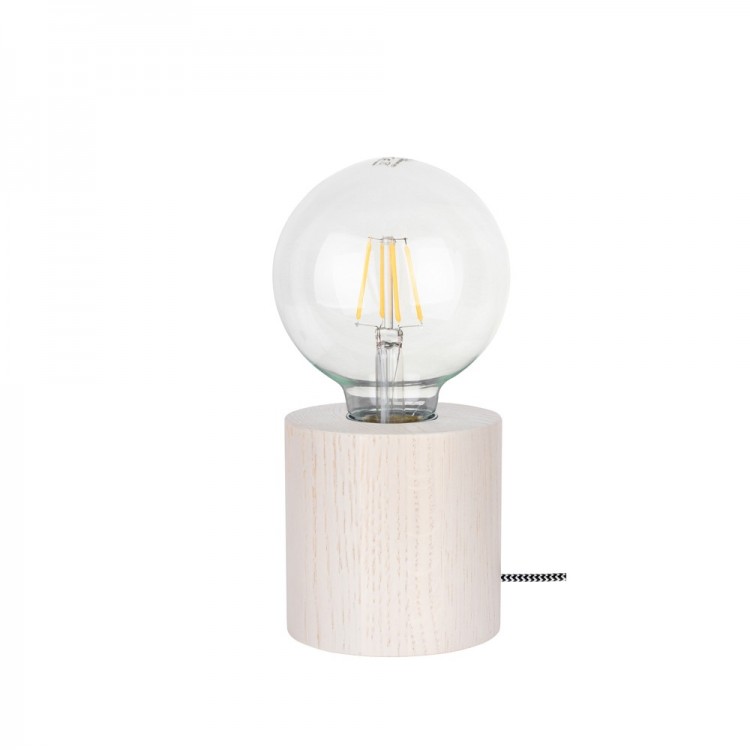 Lampe à poser en Chêne teinté Blanc, Design Cylindric, pour 1 Ampoule, TRONGO