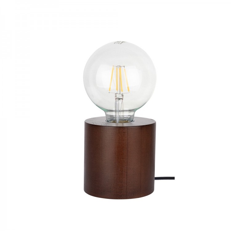 Lampe à poser en Hêtre teinté Noyer, Design Cylindric, pour 1 Ampoule, TRONGO
