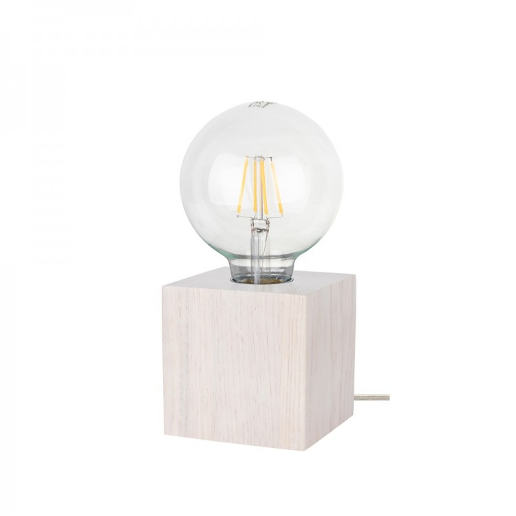 Lampe à poser en Chêne teinté Blanc, Design Cubic, pour 1 Ampoule, TRONGO