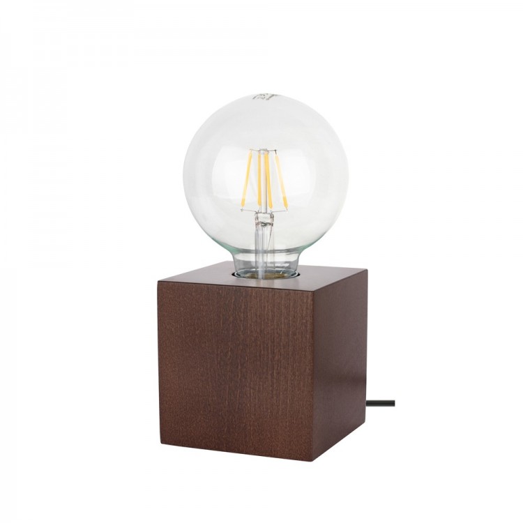 Lampe à poser en Hêtre teinté Noyer, Design Cubic, pour 1 Ampoule, TRONGO