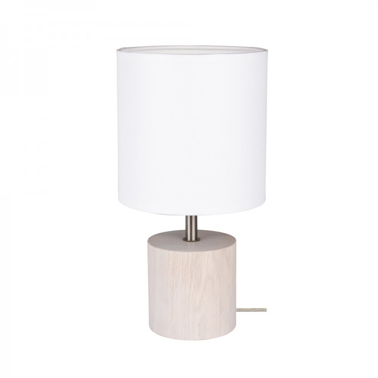 Lampe à poser en Chêne teinté Blanc, Design Cylindric, Abat jour Blanc, 1 Ampoule, TRONGO