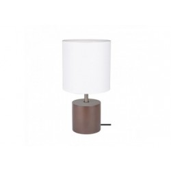 Lampe à poser en Hêtre teinté Noyer, Design Cylindric, Abat jour Blanc, 1 Ampoule, TRONGO