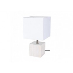 Lampe à poser en Chêne teinté Blanc, Design Cubic, Abat jour Blanc, 1 Ampoule, TRONGO