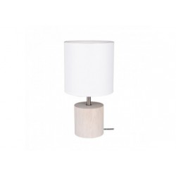 Lampe à poser en Chêne teinté Blanc, Design Cylindric, Abat jour Blanc, 1 Ampoule, TRONGO