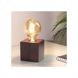 Lampe à poser en Hêtre teinté Noyer, Design Cubic, pour 1 Ampoule, TRONGO