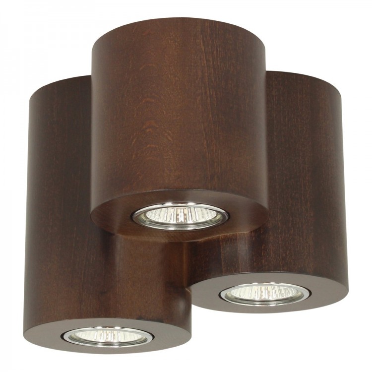 Plafonnier en Hêtre teinté Noyer, Design Triple Cylindre, pour 3 Ampoule, WOODDREAM