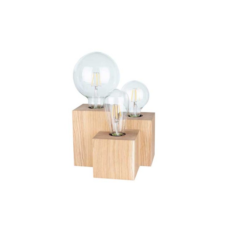 Lampe à poser en Chêne Huilé, Design 3 Cubes, pour 3 Ampoule, VINCENT