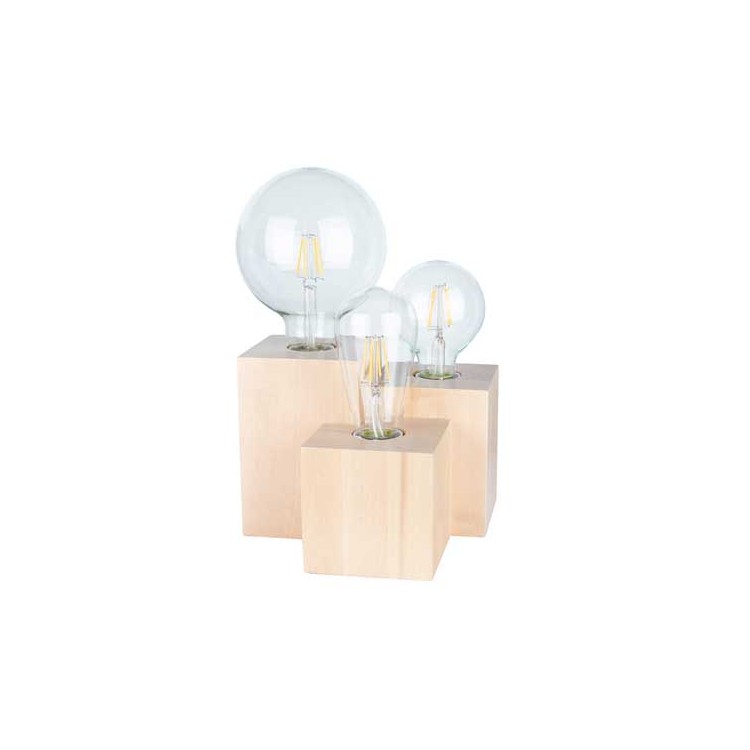 Lampe à poser en Bouleau Naturel, Design 3 Cubes, pour 3 Ampoule, VINCENT