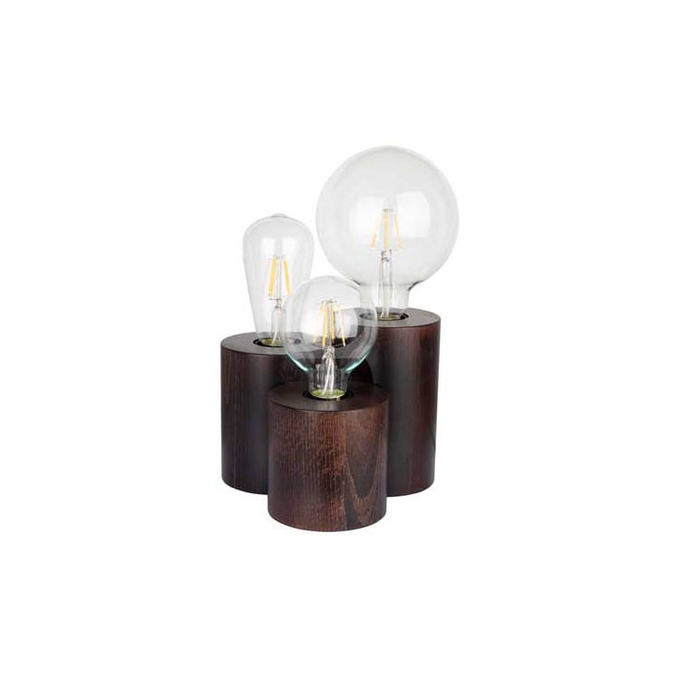 Lampe à poser en Hêtre teinté Noyer, Design Cylindre triple, pour 3 Ampoule, VINCENT