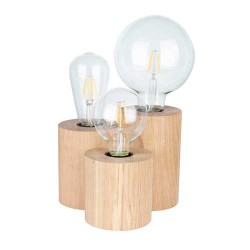 Lampe à poser en Chêne Huilé, Design Cylindre triple, pour 3 Ampoule, VINCENT