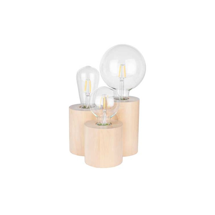 Lampe à poser en Bouleu Naturel, Design Cylindre triple, pour 3 Ampoule, VINCENT
