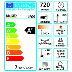Ampoule Filament Led - E27-A60 - 7 W -3000°K- 720lm - Claire - KLARA