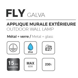 Applique FLY - Montante - Métal Galvanisé - Ampoule 1xE27 Maxi 60W - IP44 CLI 230V