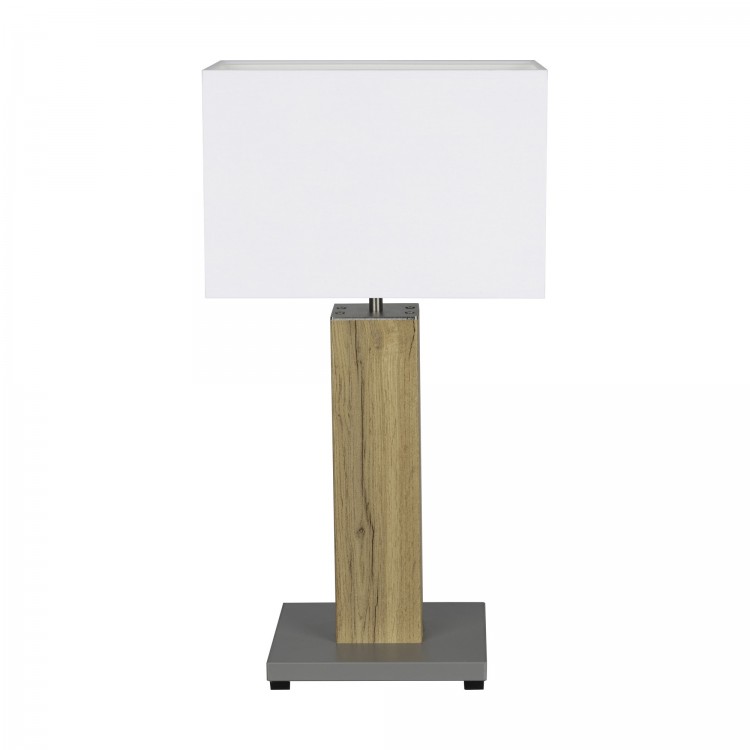 Lampe à poser en Chêne teinté Gris, Métal et Tissus Blanc, 1xE27 max. 40W, MILANO