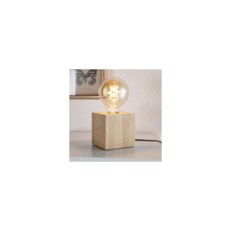 Lampe à poser en Chêne Huilé, Design Cubic, pour 1 Ampoule, TRONGO