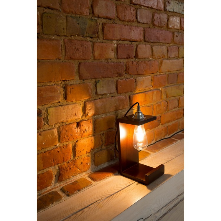 Lampe à poser H 26cm en Hêtre teinté Noyer, E27 max 15W, ELKA