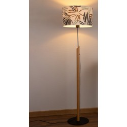 Lampadaire en Chêne huilé - Papier Peint, 1xE27 max. 60W, Dimensions ⌀ 40cm, HOJA