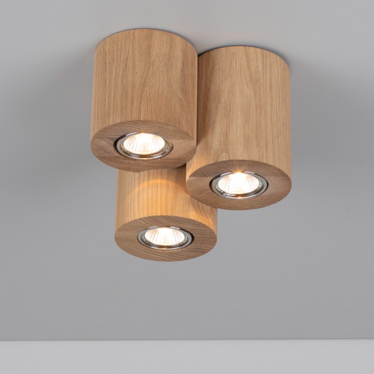 BRITOP,Plafonnier en Chêne Huilé, Design Triple Cylindre, avec 3 Ampoules,  WOODDREAM,2566374