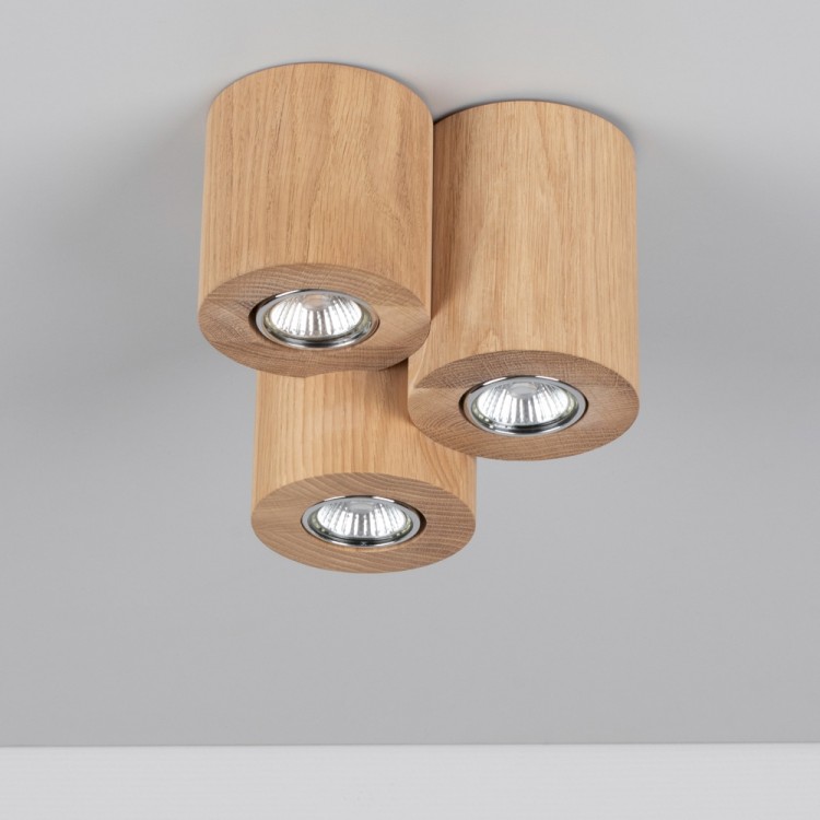 Plafonnier en Chêne Huilé, Design Triple Cylindre, pour 3 Ampoule, WOODDREAM