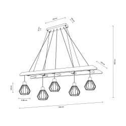 Eskalo Lampe suspendue 5xE27 Max.60W Câble pin teinté Marron/Noir/Métal Noir/PV
