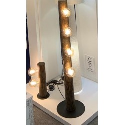 Remus Lampe de table 2xE27 Max.25W bille de pin teinté Noyer / Métal noir / Câble pvc noir