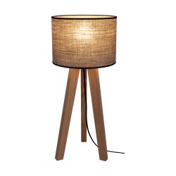Negro Lampe de table 1xE27 Max.60W Chêne huilé/Métal Noir/Câble PVC/Linge beige avec ruban noir